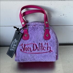 Von Dutch Fuzzy Purple Mini Bag with Pink Handles